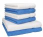 Preview: Betz Juego de seis piezas de toallas PREMIUM 2 toallas de baño (70x140cm) y 4 toallas (50x100cm) de color azul agua y blanco, calidad 470g/m²