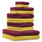 Preview: Lot de 10 serviettes "Classic" - Premium, 2 débarbouillettes, 2 serviettes d'invité, 4 serviettes de toilette, 2 serviettes de bain jaune et rouge foncé de Betz
