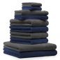 Preview: Betz 10-tlg. Handtuch-Set CLASSIC 100% Baumwolle 2 Duschtücher 4 Handtücher 2 Gästetücher 2 Seiftücher Farbe dunkelblau und anthrazitgrau