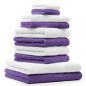 Preview: Betz 10-tlg. Handtuch-Set CLASSIC 100% Baumwolle 2 Duschtücher 4 Handtücher 2 Gästetücher 2 Seiftücher Farbe lila und weiß