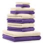 Preview: Betz 10-tlg. Handtuch-Set CLASSIC 100%Baumwolle 2 Duschtücher 4 Handtücher 2 Gästetücher 2 Seiftücher Farbe lila und beige