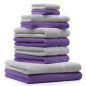 Preview: Betz 10-tlg. Handtuch-Set CLASSIC 100%Baumwolle 2 Duschtücher 4 Handtücher 2 Gästetücher 2 Seiftücher Farbe lila und silbergrau