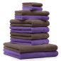 Preview: Betz 10-tlg. Handtuch-Set CLASSIC 100% Baumwolle 2 Duschtücher 4 Handtücher 2 Gästetücher 2 Seiftücher Farbe lila und nussbraun