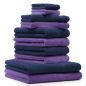 Preview: Betz Set di 10 asciugamani Classic-Premium 2 lavette 2 asciugamani per ospiti 4 asciugamani 2 asciugamani da doccia 100 % cotone colore lilla e blu scuro