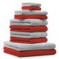 Preview: Lot de 10 serviettes "Classic" - Premium, 2 débarbouillettes, 2 serviettes d'invité, 4 serviettes de toilette, 2 serviettes de bain rouge et gris argenté de Betz