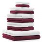Preview: Betz 10-tlg. Handtuch-Set CLASSIC 100% Baumwolle 2 Duschtücher 4 Handtücher 2 Gästetücher 2 Seiftücher Farbe dunkelrot und weiß