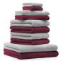 Preview: Lot de 10 serviettes "Classic" - Premium, 2 débarbouillettes, 2 serviettes d'invité, 4 serviettes de toilette, 2 serviettes de bain rouge foncé et gris argenté de Betz