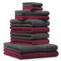 Preview: Betz 10 Piece Towel Set CLASSIC 100% Cotton 2 Bath Towels 4 Hand Towels 2 Guest Towels 2 Face Cloths Colour: dark red & anthracite
