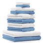 Preview: Betz Juego de 10 toallas CLASSIC 100% algodón 2 toallas de baño 4 toallas de lavabo 2 toallas de tocador 2 toallas faciales azul celeste y blanco