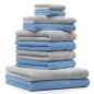 Preview: Lot de 10 serviettes "Classic" - Premium, 2 débarbouillettes, 2 serviettes d'invité, 4 serviettes de toilette, 2 serviettes de bain bleu clair et gris argenté de Betz