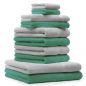 Preview: Betz Set di 10 asciugamani Classic-Premium 2 lavette 2 asciugamani per ospiti 4 asciugamani 2 asciugamani da doccia 100 % cotone colore verde smeraldo e grigio argento