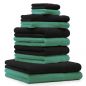 Preview: Lot de 10 serviettes "Classic" - Premium, 2 débarbouillettes, 2 serviettes d'invité, 4 serviettes de toilette, 2 serviettes de bain vert émeraude et noir de Betz