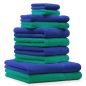Preview: Lot de 10 serviettes "Classic" - Premium, 2 débarbouillettes, 2 serviettes d'invité, 4 serviettes de toilette, 2 serviettes de bain vert émeraude et bleu royal de Betz