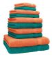 Preview: Betz 10-tlg. Handtuch-Set CLASSIC 100% Baumwolle 2 Duschtücher 4 Handtücher 2 Gästetücher 2 Seiftücher Farbe smaragdgrün und orange