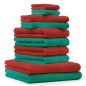 Preview: Betz Juego de 10 toallas CLASSIC 100% algodón 2 toallas de baño 4 toallas de lavabo 2 toallas de tocador 2 toallas faciales verde esmeralda y rojo