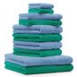 Preview: Betz 10-tlg. Handtuch-Set CLASSIC 100% Baumwolle 2 Duschtücher 4 Handtücher 2 Gästetücher 2 Seiftücher Farbe smaragdgrün und hellblau