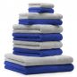 Preview: 10 uds. Juego de toallas "Classic" – Premium , color:  azul y gris plata, 2 toallas cara 30x30, 2 toallas de invitados 30x50, 4 toallas de 50x100, 2 toallas de baño 70x140 cm