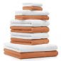 Preview: Betz 10-tlg. Handtuch-Set CLASSIC 100% Baumwolle 2 Duschtücher 4 Handtücher 2 Gästetücher 2 Seiftücher Farbe orange und weiß