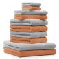 Preview: 10 uds. Juego de toallas "Classic" – Premium , color:  naranja  y gris plata , 2 toallas cara 30x30, 2 toallas de invitados 30x50, 4 toallas de 50x100, 2 toallas de baño 70x140 cm