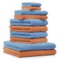 Preview: Lot de 10 serviettes "Classic" - Premium, 2 débarbouillettes, 2 serviettes d'invité, 4 serviettes de toilette, 2 serviettes de bain orange et bleu clair de Betz