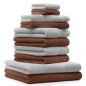 Preview: Betz Set di 10 asciugamani Classic-Premium 2 lavette 2 asciugamani per ospiti 4 asciugamani 2 asciugamani da doccia 100 % cotone colore marrone noce e grigio argento