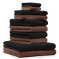 Preview: Betz Set di 10 asciugamani Classic-Premium 2 lavette 2 asciugamani per ospiti 4 asciugamani 2 asciugamani da doccia 100 % cotone colore marrone noce e nero
