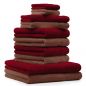 Preview: Betz 10-tlg. Handtuch-Set CLASSIC 100% Baumwolle 2 Duschtücher 4 Handtücher 2 Gästetücher 2 Seiftücher Farbe nussbraun und dunkelrot