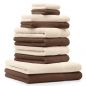 Preview: 10 uds. Juego de toallas "Classic" – Premium , color: nuez y beige, 2 toallas cara 30x30, 2 toallas de invitados 30x50, 4 toallas de 50x100, 2 toallas de baño 70x140 cm