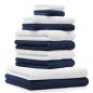 Preview: 10 uds. Juego de toallas Classic-Premium , color: azul oscuro y blanco, 2 toallas cara 30x30, 2 toallas de invitados 30x50, 4 toallas de 50x100, 2 toallas de baño 70x140 cm
