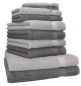 Preview: Betz Juego de toallas de 10 piezas 2 toallas de baño 4 toallas de mano 2 toallas de visitas 2 manoplas de baño 100% algodón toallas ducha PREMIUM de color gris antracita y gris argentado