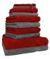 Preview: Betz Set di 10 asciugamani Premium 2 asciugamani da doccia 4 asciugamani 2 asciugamani per ospiti 2 guanti da bagno 100% cotone colore rosso scuro e grigio antracite