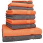 Preview: Betz Lot de 10 serviettes set de 2 serviettes de bain 4 serviettes de toilette 2 serviettes d'invité et 2 gants de toilette 100% Coton Premium couleur orange, gris anthracite