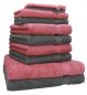 Preview: Juego de toalla "PREMIUM" de diez piezas, color: rosa y gris antracita, calidad 470g/m², 2 toallas de baño (70x140cm), 4 toallas (50x100cm), 2 toallas de visitas (30x50cm), 2 manoplas de baño (17x21cm)