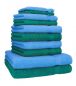 Preview: Betz 10 Piece Towel Set PREMIUM 100% Cotton 2 Wash Mitts 2 Guest Towels 4 Hand Towels 2 Bath Towels Colour: emerald green & light blue