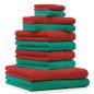 Preview: Betz 10 Piece Towel Set PREMIUM 100% Cotton 2 Wash Mitts 2 Guest Towels 4 Hand Towels 2 Bath Towels Colour: emerald green & red