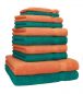 Preview: Betz 10 Piece Towel Set PREMIUM 100% Cotton 2 Wash Mitts 2 Guest Towels 4 Hand Towels 2 Bath Towels Colour: emerald green & orange