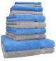 Preview: Betz Set di 10 asciugamani Premium 2 asciugamani da doccia 4 asciugamani 2 asciugamani per ospiti 2 guanti da bagno 100% cotone colore azzurro e grigio argento