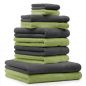 Preview: Betz Set di 10 asciugamani Classic-Premium 2 lavette 2 asciugamani per ospiti 4 asciugamani 2 asciugamani da doccia 100 % cotone colore grigio antracite e verde mela
