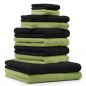 Preview: Betz 10-tlg. Handtuch-Set CLASSIC 100%Baumwolle 2 Duschtücher 4 Handtücher 2 Gästetücher 2 Seiftücher Farbe apfelgrün und schwarz