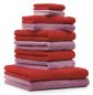 Preview: Betz 10-tlg. Handtuch-Set PREMIUM 100%Baumwolle 2 Duschtücher 4 Handtücher 2 Gästetücher 2 Waschhandschuhe Farbe Rot & Altrosa