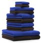 Preview: Betz Set di 10 asciugamani Premium 2 asciugamani da doccia 4 asciugamani 2 asciugamani per ospiti 2 guanti da bagno 100% cotone colore blu reale e marrone scuro