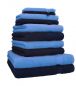 Preview: Betz Set di 10 asciugamani Premium 2 asciugamani da doccia 4 asciugamani 2 asciugamani per ospiti 2 guanti da bagno 100% cotone colore blu scuro e azzurro