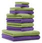 Preview: Betz 10 Piece Towel Set PREMIUM 100% Cotton 2 Wash Mitts 2 Guest Towels 4 Hand Towels 2 Bath Towels Colour: apple green & purple