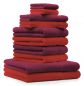 Preview: 10 uds. Juego de toallas Classic- Premium , color:  rojo y rojo oscuro, 2 toallas cara 30x30, 2 toallas de invitados 30x50, 4 toallas de 50x100, 2 toallas de baño 70x140 cm