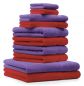Preview: Betz Set di 10 asciugamani Classic-Premium 2 lavette 2 asciugamani per ospiti 4 asciugamani 2 asciugamani da doccia 100% cotone colore rosso e lilla