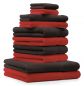 Preview: Betz 10-tlg. Handtuch-Set CLASSIC 100% Baumwolle 2 Duschtücher 4 Handtücher 2 Gästetücher 2 Seiftücher Farbe rot und dunkelbraun