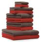Preview: Betz 10-tlg. Handtuch-Set CLASSIC 100% Baumwolle 2 Duschtücher 4 Handtücher 2 Gästetücher 2 Seiftücher Farbe rot und nussbraun