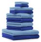 Preview: 10 uds. Juego de toallas Classic- Premium , color:azul y azul claro  , 2 toallas de cara 30x30, 2 toallas de invitados 30x50, 4 toallas de 50x100, 2 toallas de baño 70x140 cm