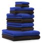 Preview: Betz 10-tlg. Handtuch-Set CLASSIC 100% Baumwolle 2 Duschtücher 4 Handtücher 2 Gästetücher 2 Seiftücher Farbe royalblau und dunkelbraun
