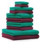 Preview: Betz 10-tlg. Handtuch-Set CLASSIC 100% Baumwolle 2 Duschtücher 4 Handtücher 2 Gästetücher 2 Seiftücher Farbe dunkelrot und smaragdgrün